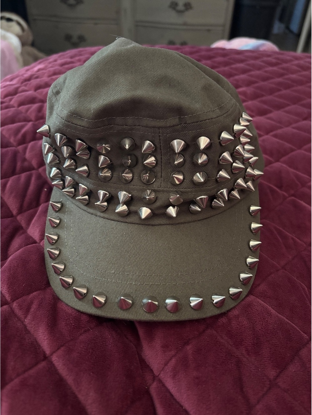 Vintage Angela & William Y2K Studded Cadet Hat Cap Green One Size